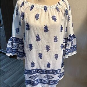 Women's Blue Floral Off-Shoulder Top